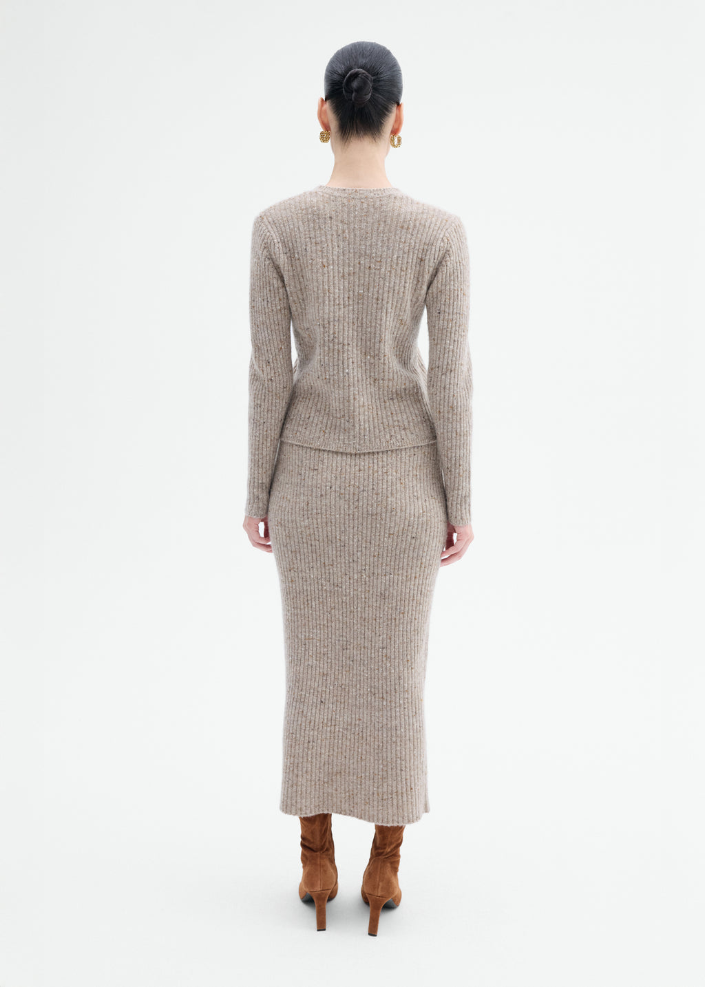 Midi Knit Skirt in Wool Cashmere - Antelope - CO