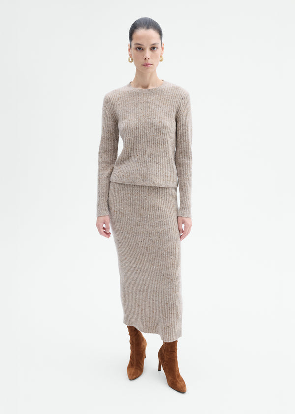 Midi Knit Skirt in Wool Cashmere - Antelope - CO