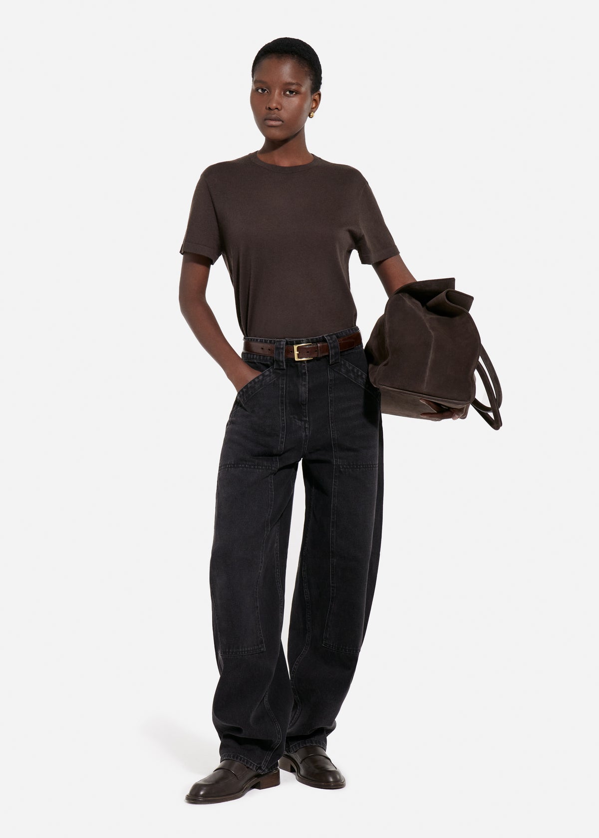 T-Shirt in Fine Cashmere - Chocolate, image 1 of 4