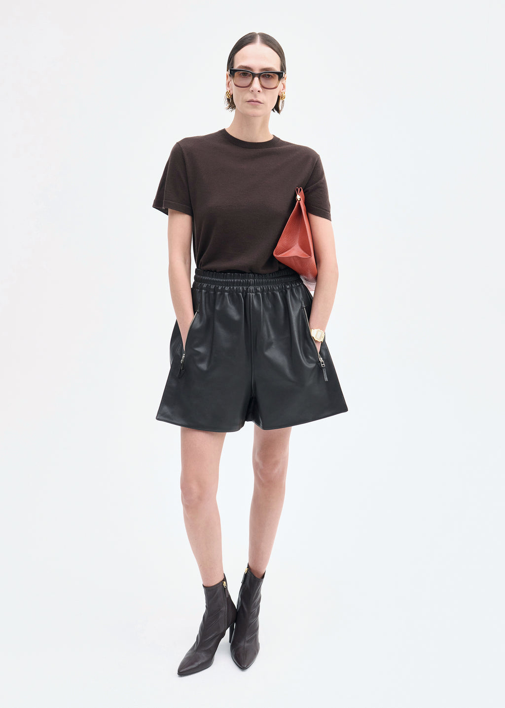 Combat Short in Leather - Chocolate - CO