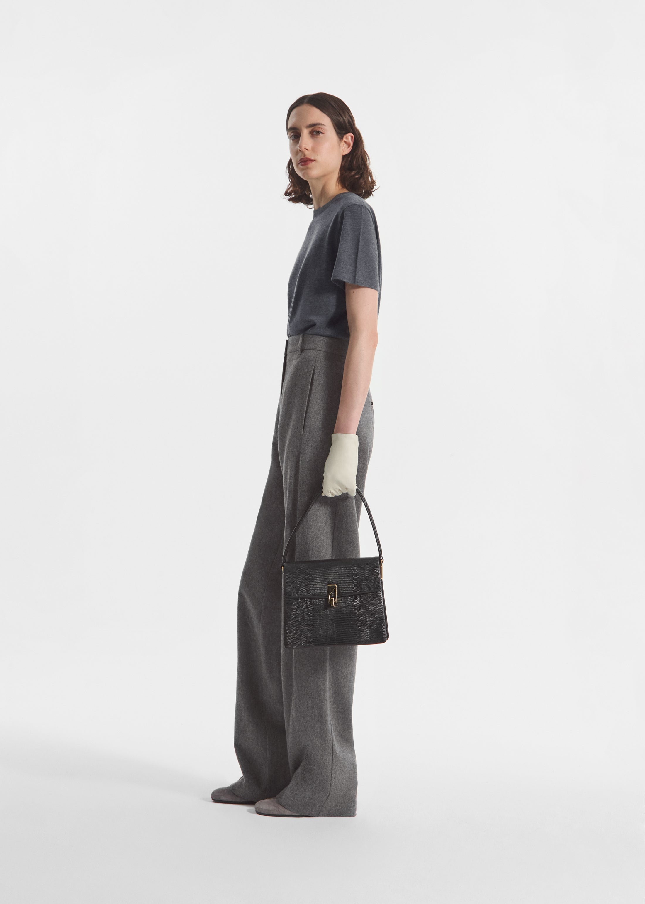 High Waisted Trouser in Wool Cashmere - Grey Melange, image 2 of 4