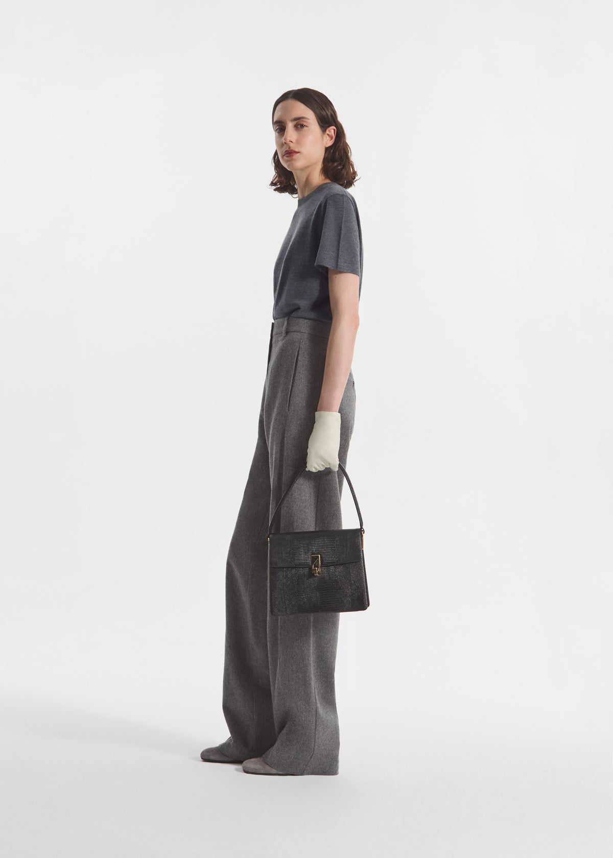 High Waisted Trouser in Wool Cashmere - Grey Melange, image 2 of 4