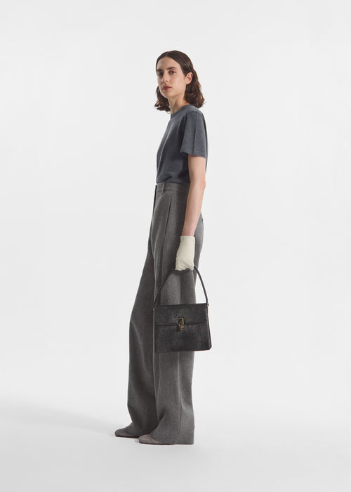 High Waisted Trouser in Wool Cashmere - Grey Melange, image 2 of 4