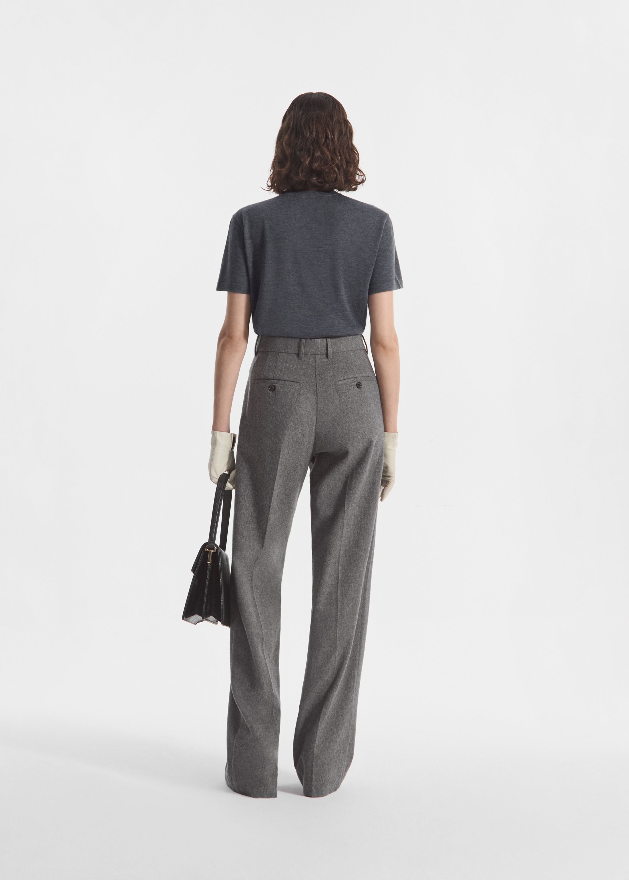 High Waisted Trouser in Wool Cashmere - Grey Melange, image 3 of 4