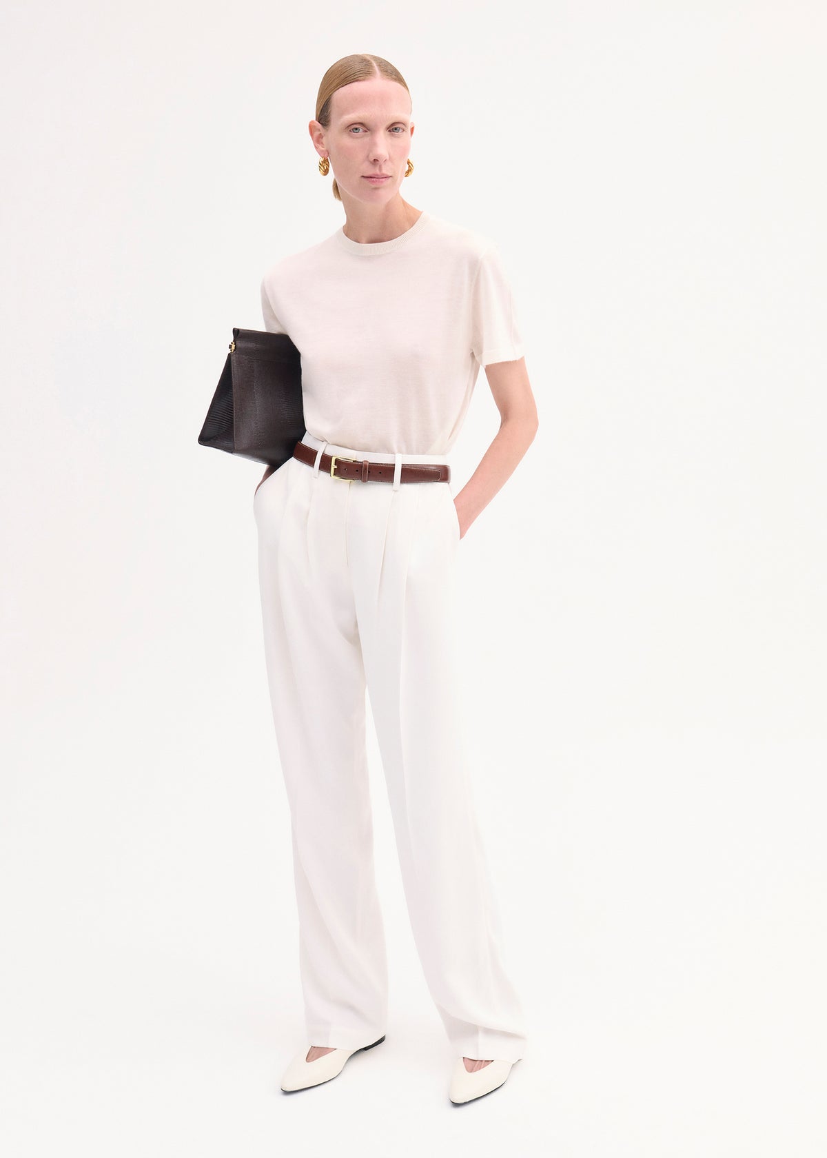Pointed Ballerina Leather Flat in Ivory, image 5 of 5
