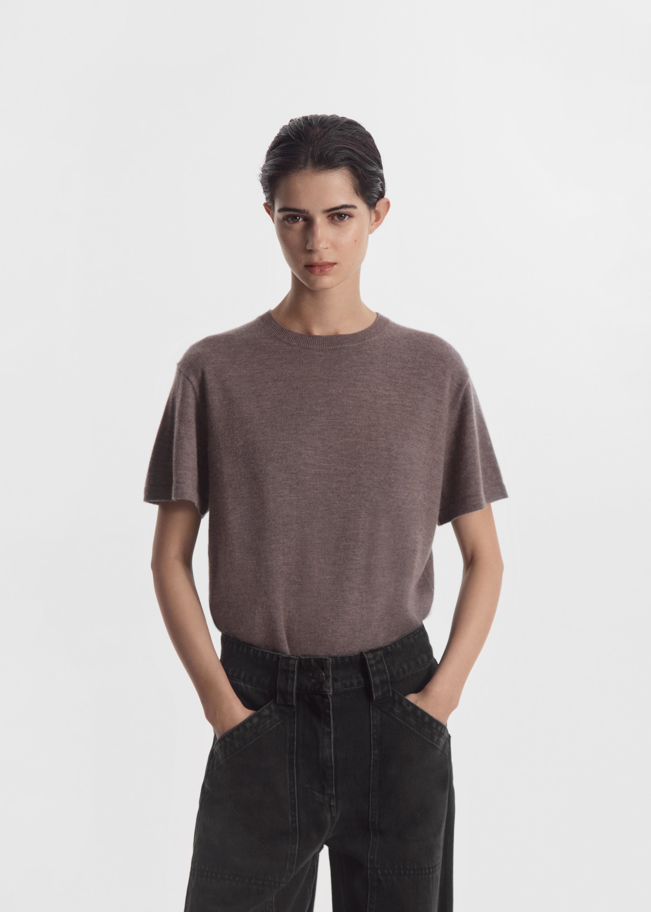 T-Shirt in Fine Cashmere - Hazelnut