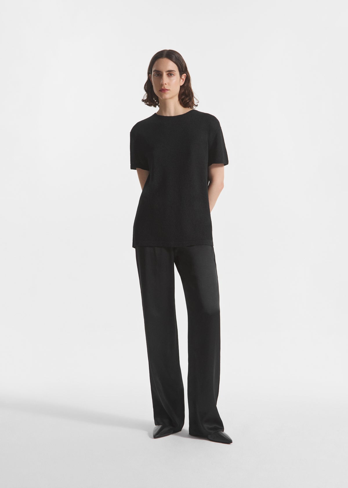 Elastic Waist Pant in Silk - Black, image 1 of 5