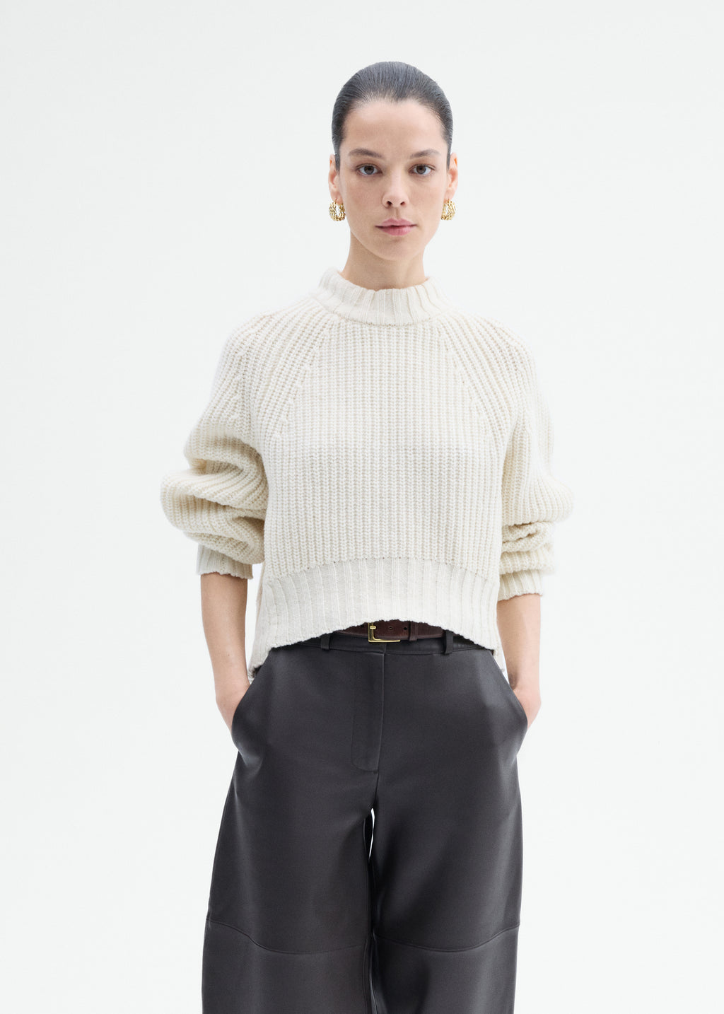 Wool Blend Cropped Sweater - Ivory - CO