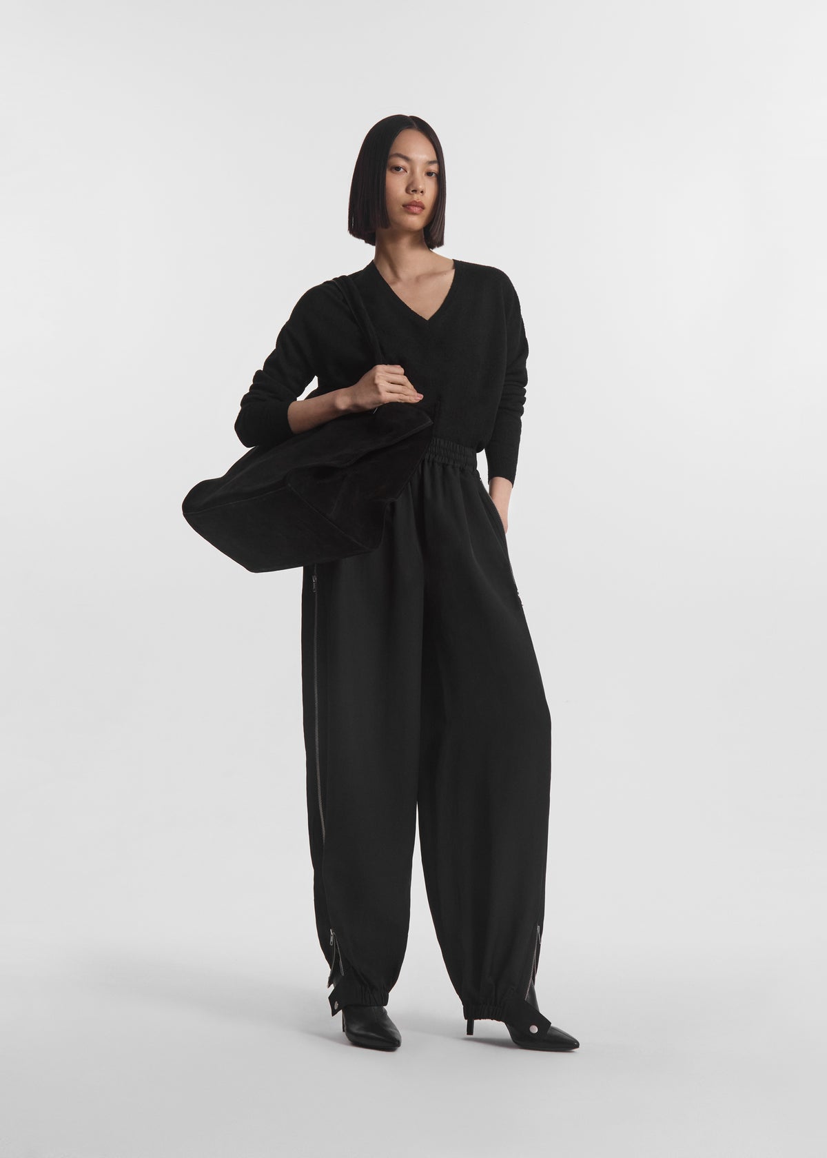 V-Neck Sweater in Silk Linen - Black, image 1 of 5