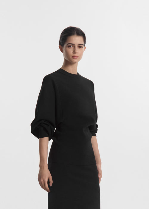 Crewneck Tunic Top in Stretch Knit - Black, image 3 of 4