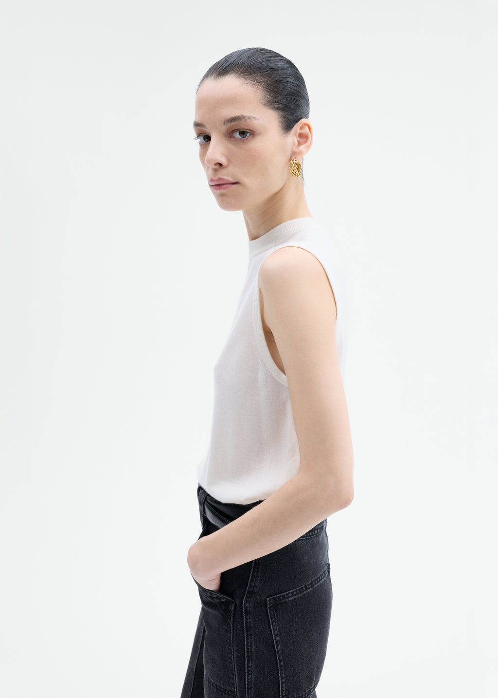 Shell Tank in Fine Cashmere - Ivory - CO