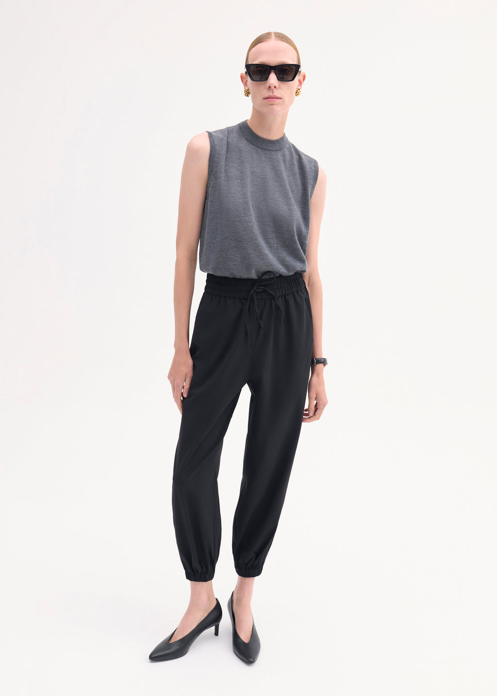 Jogger Pant in Stretch Wool Suiting - Black - CO