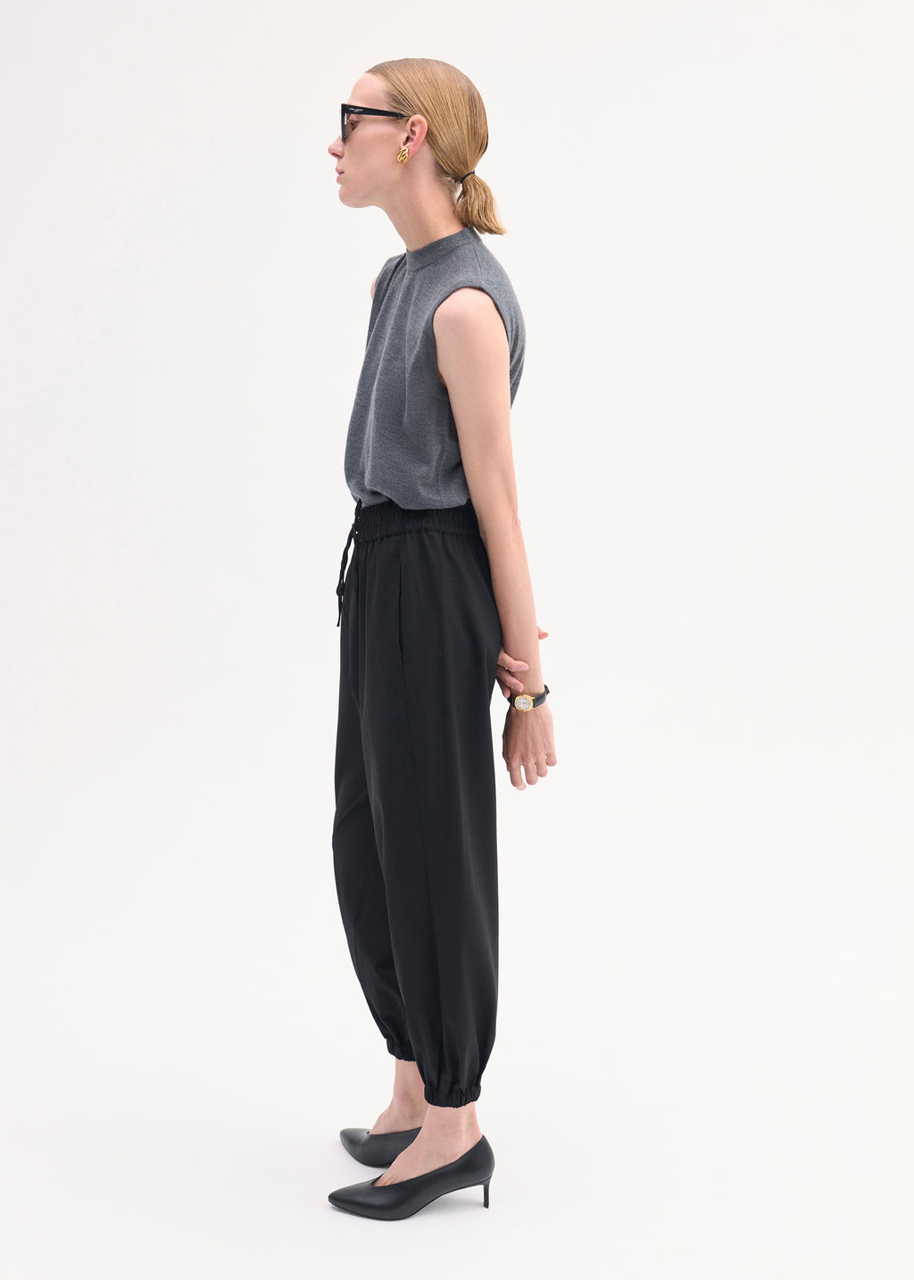 Jogger Pant in Stretch Wool Suiting - Black - CO