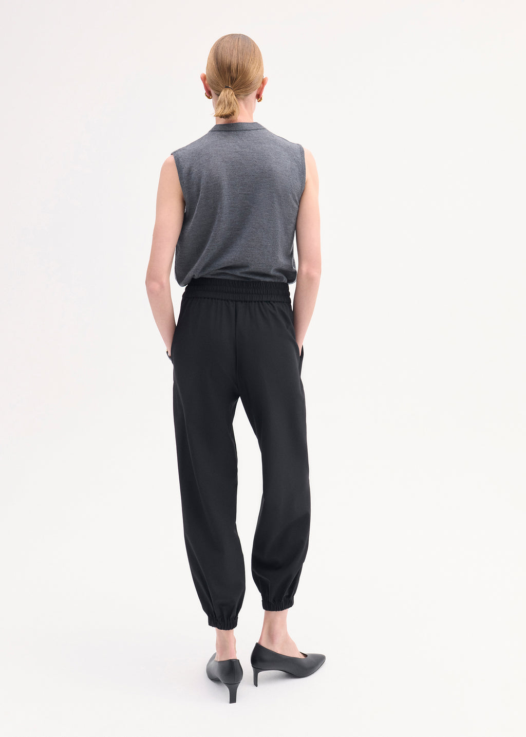 Jogger Pant in Stretch Wool Suiting - Black - CO