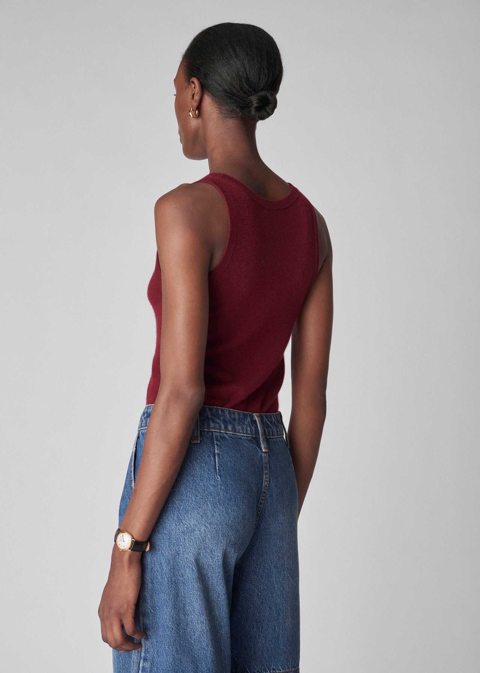 Sleeveless Tank Top in Fine Cashmere - Bordeaux