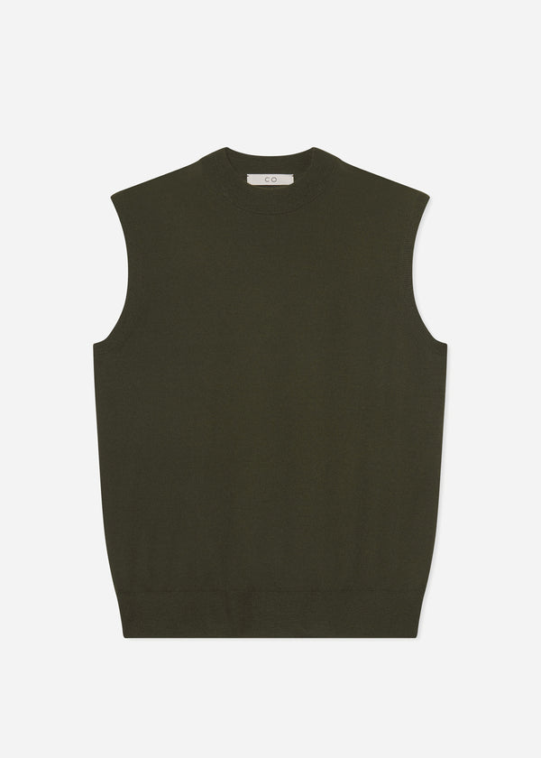 Shell Tank in Fine Cashmere - Olive - CO