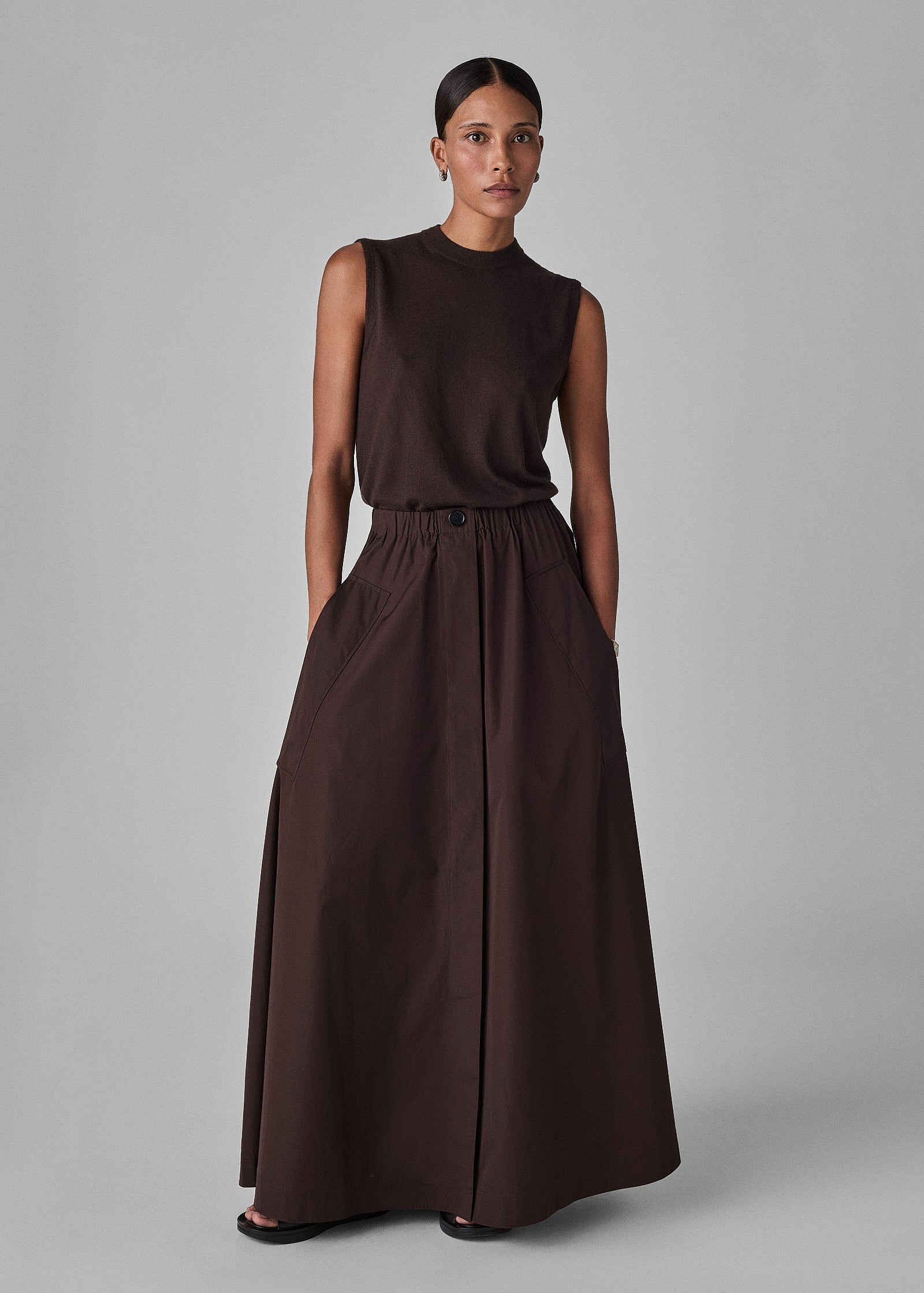 Parachute Skirt in Cotton Poplin - Chocolate