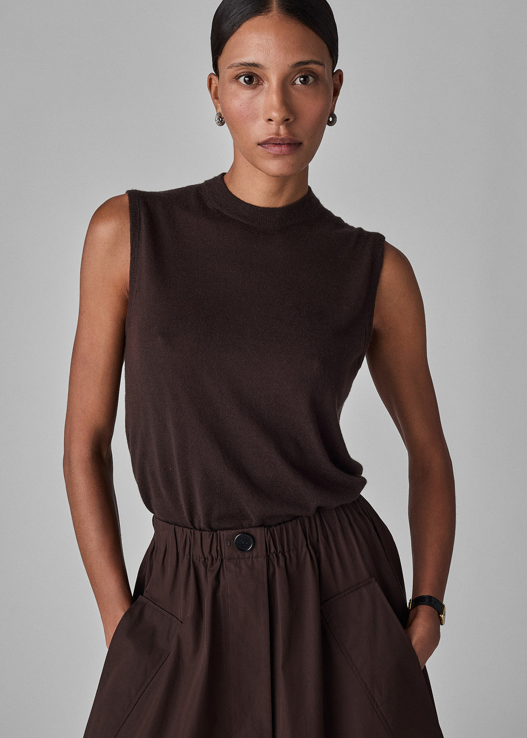 Shell Tank in Fine Cashmere - Chocolate - CO