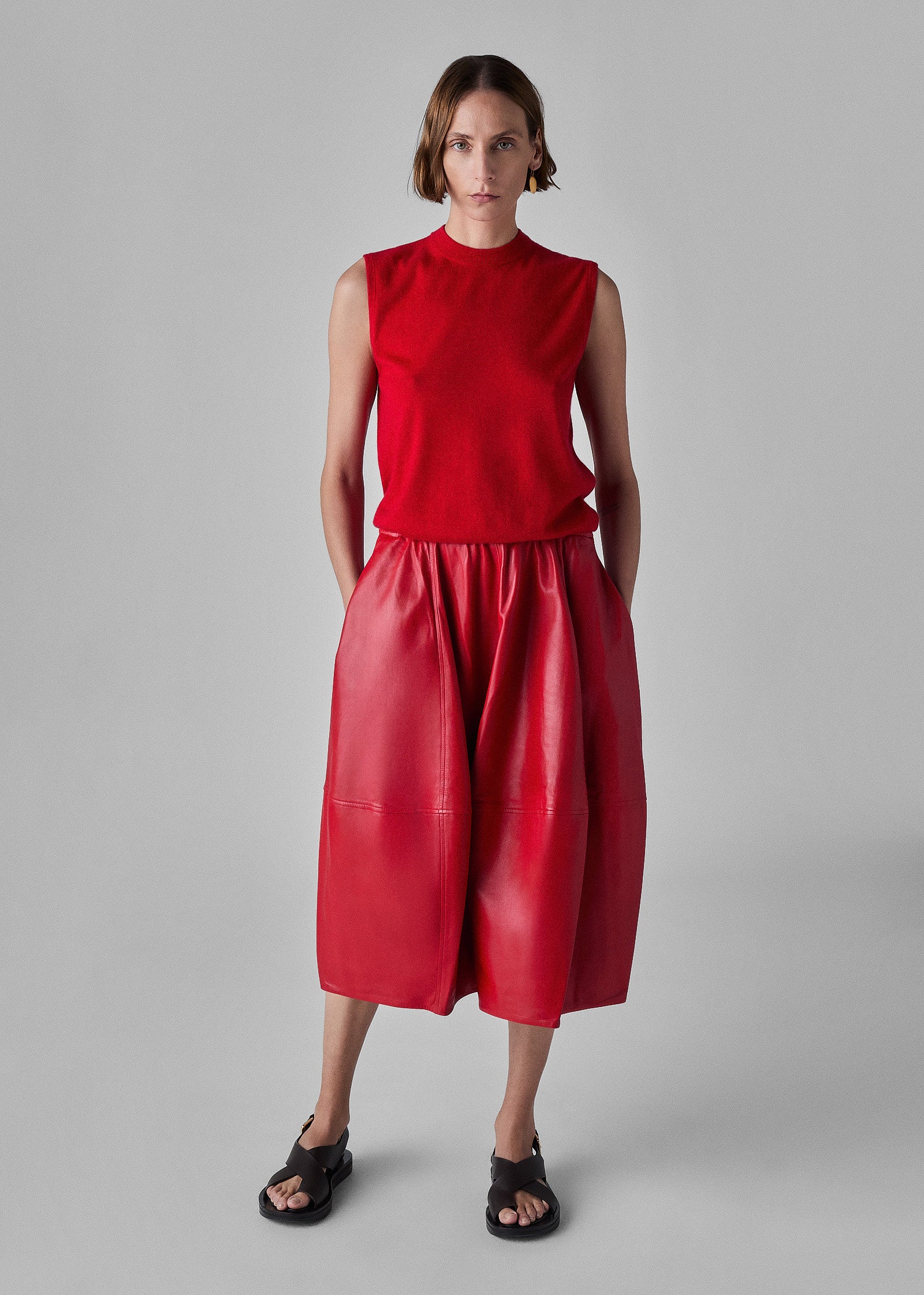 Leather Full Skirt - Red