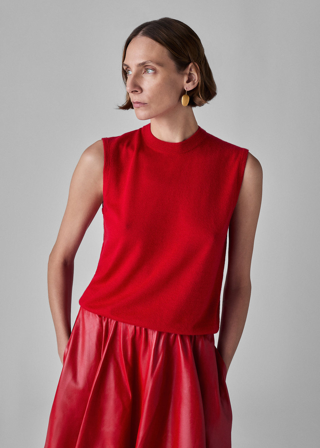 Shell Tank in Fine Cashmere - Red - CO