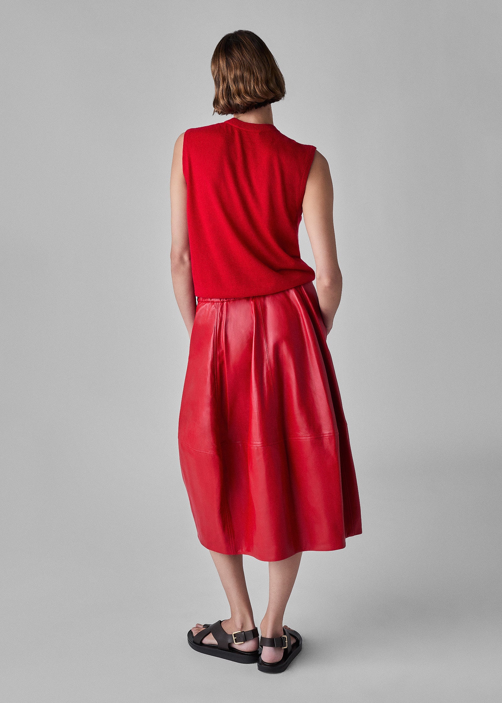 Leather Full Skirt - Red