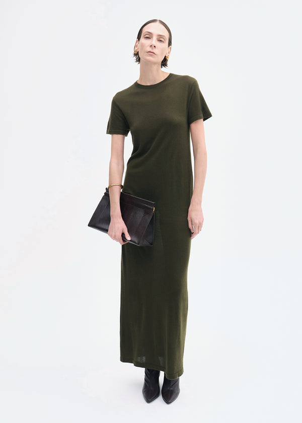 T-Shirt Dress in Fine Cashmere - Olive - CO