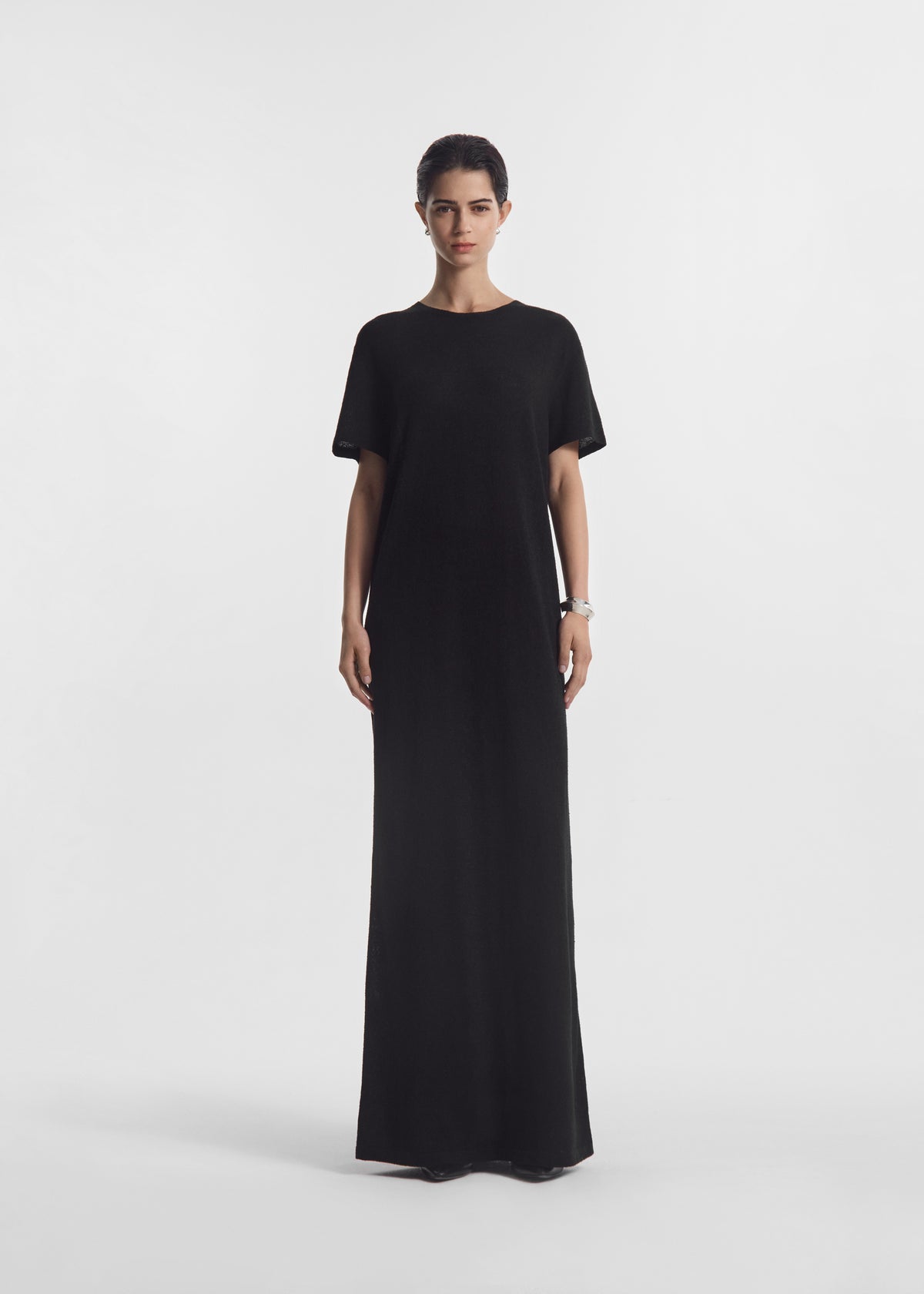 T-Shirt Dress in Silk Linen - Black, image 3 of 5