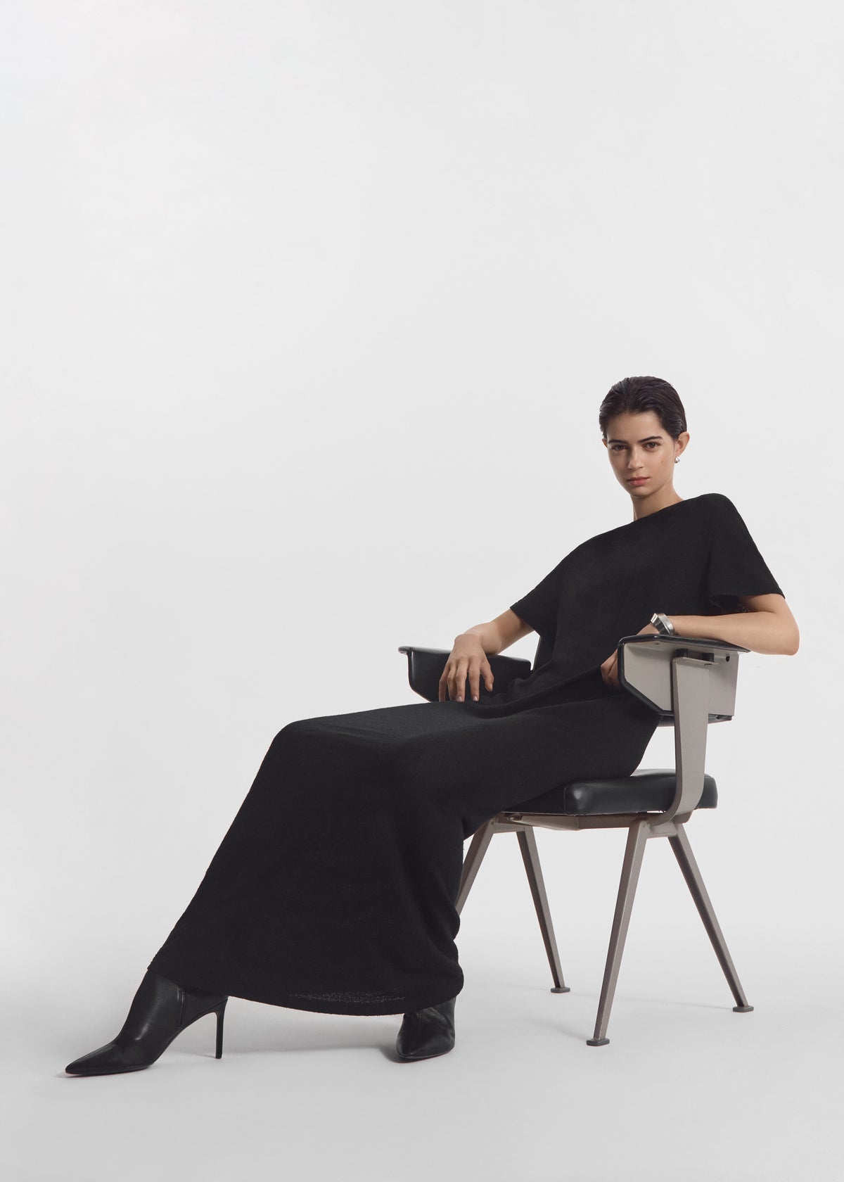 T-Shirt Dress in Silk Linen - Black, image 1 of 5