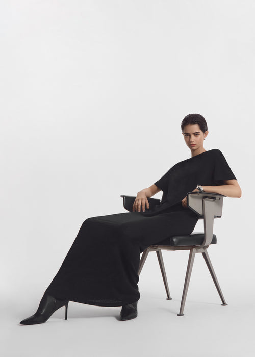T-Shirt Dress in Silk Linen - Black, image 1 of 5