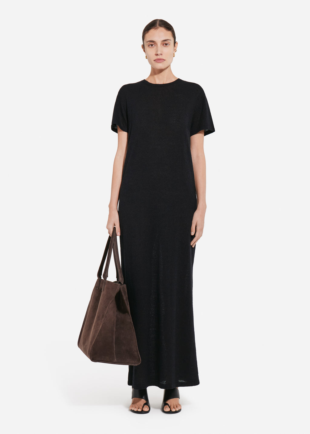 T-Shirt Dress in Silk Linen - Black - CO