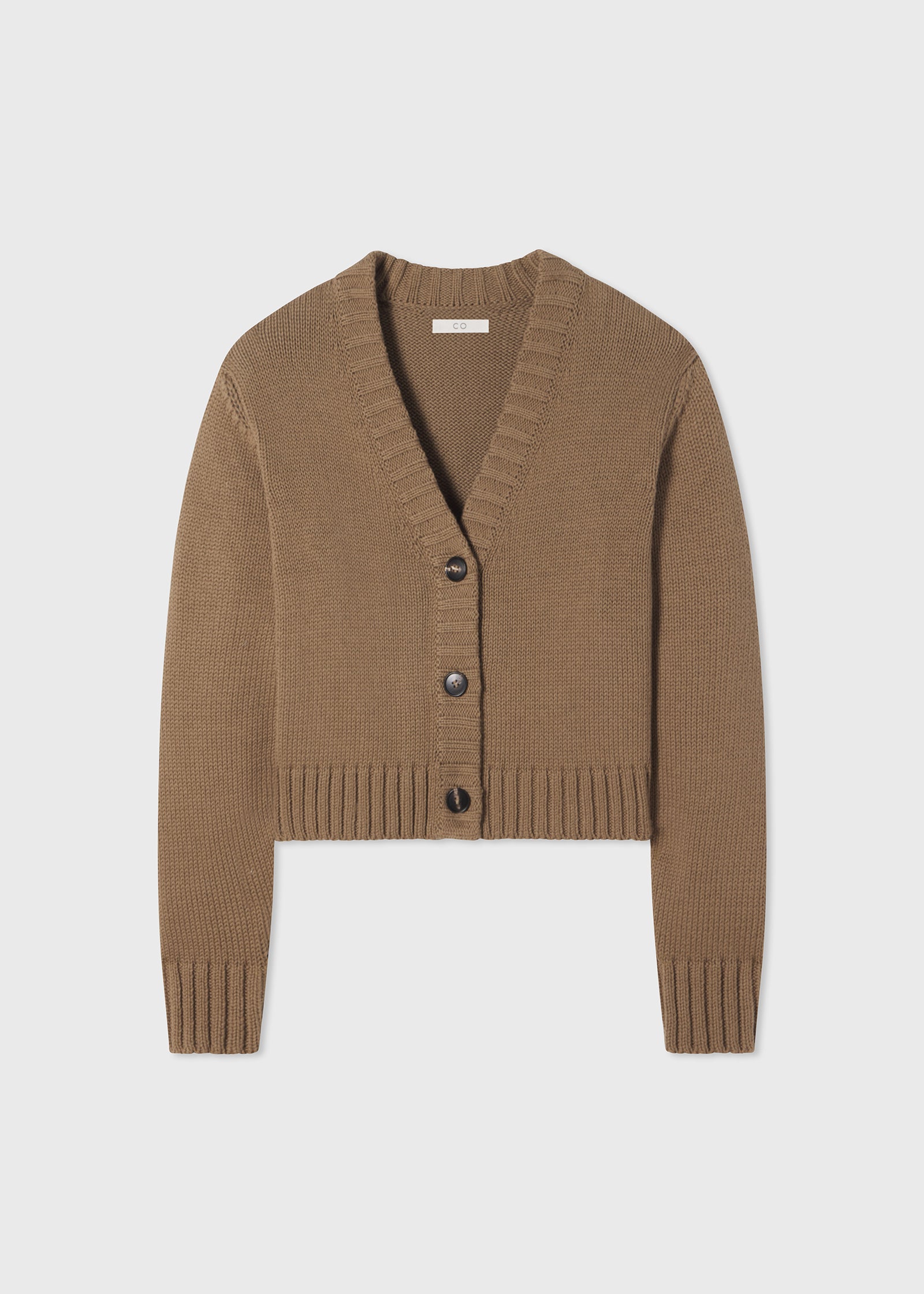 Cropped Cardigan in Chunky Cotton Knit  - Taupe - CO Collections