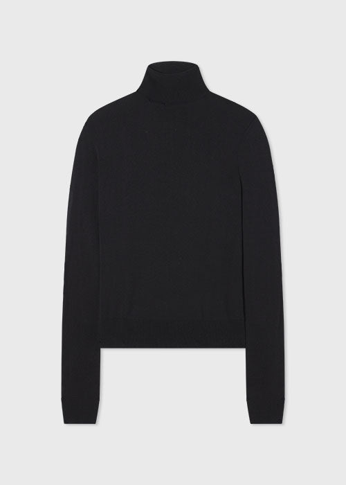 Slim Fit Turtleneck Sweater in Silk Knit  - Black - CO Collections