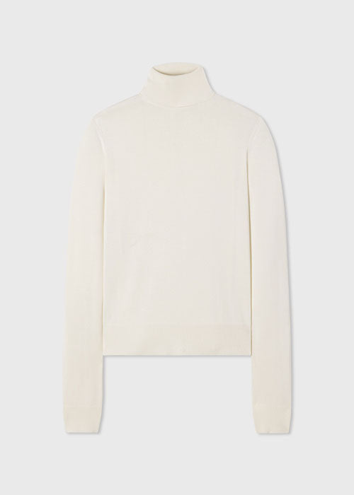 Slim Fit Turtleneck Sweater in Silk Knit  - Ivory - CO Collections