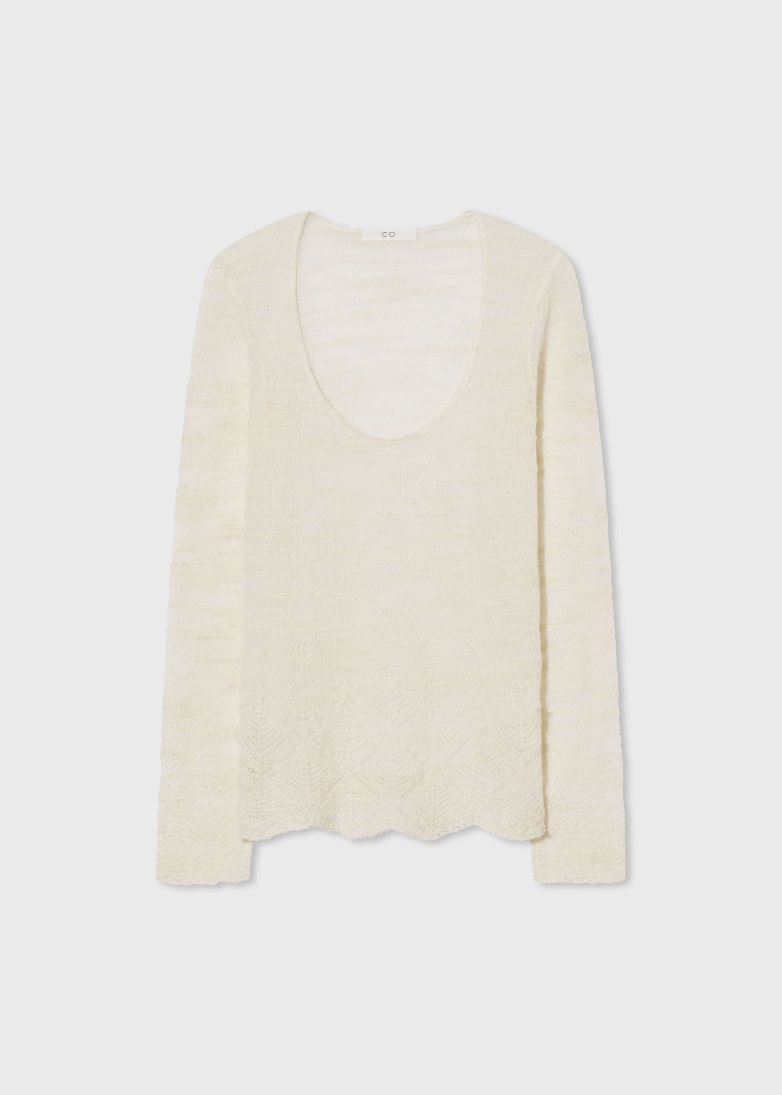 Open Weave Scoop Neck Knit Top in Wool - Ivory - CO Collections