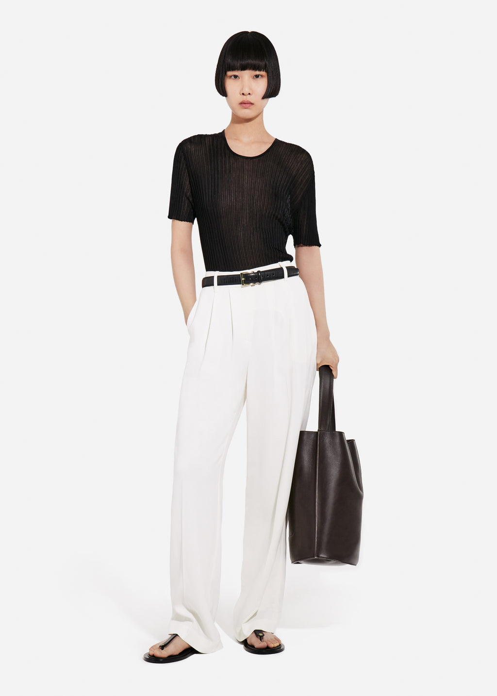 Sheer Rib T-Shirt in Viscose - Black - CO