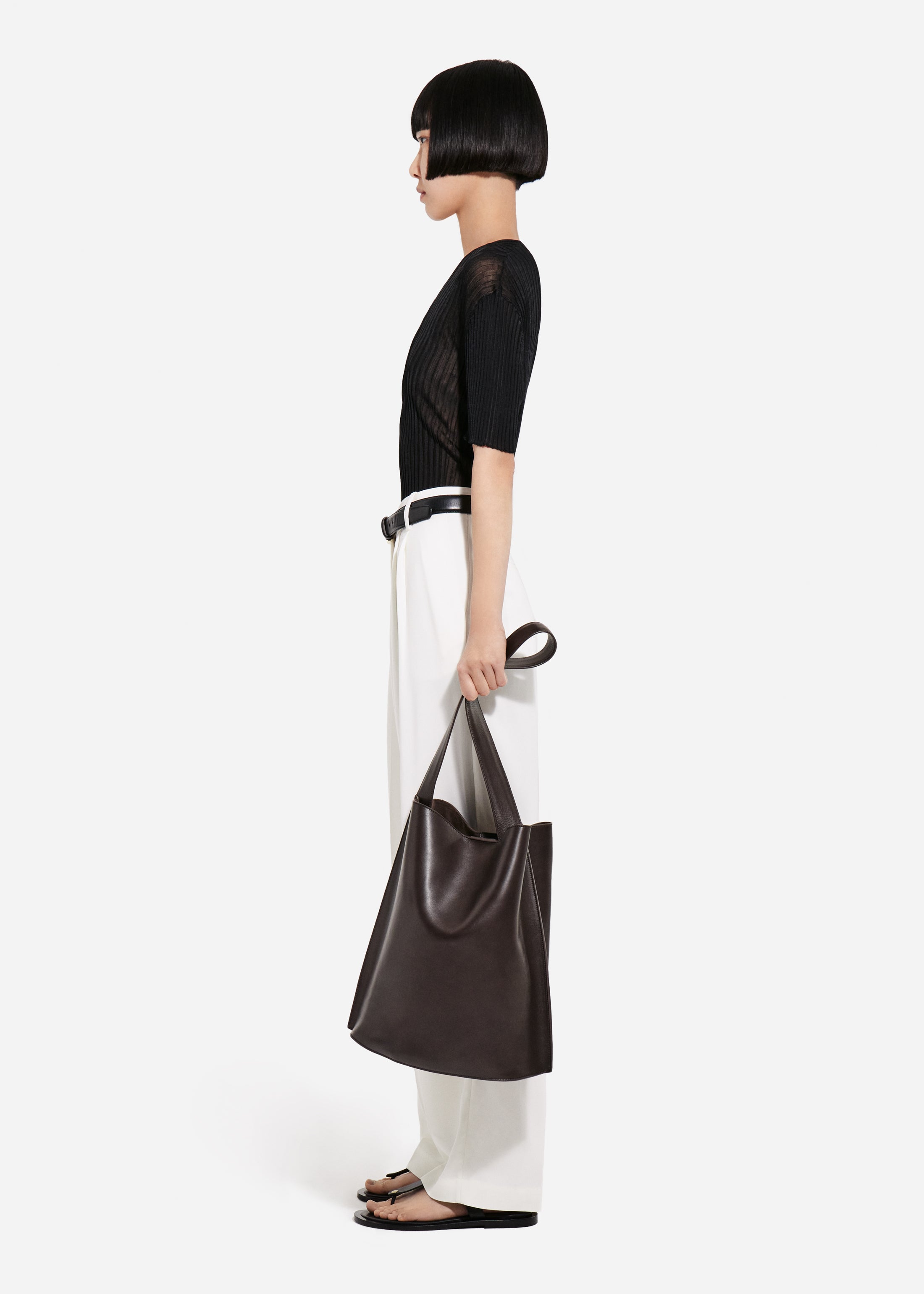 Sheer Rib T-Shirt in Viscose - Black