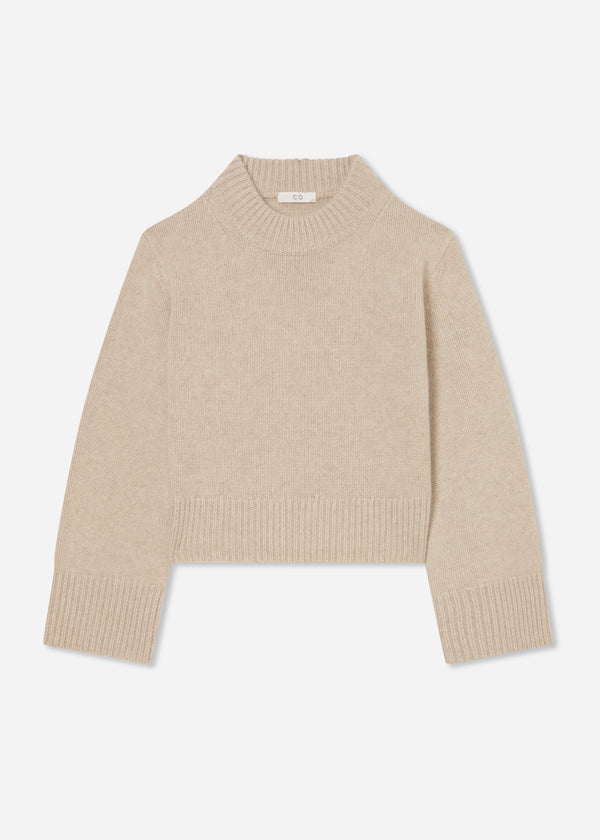 Cropped Oversized Sweater in Cashmere - Beige Melange - CO