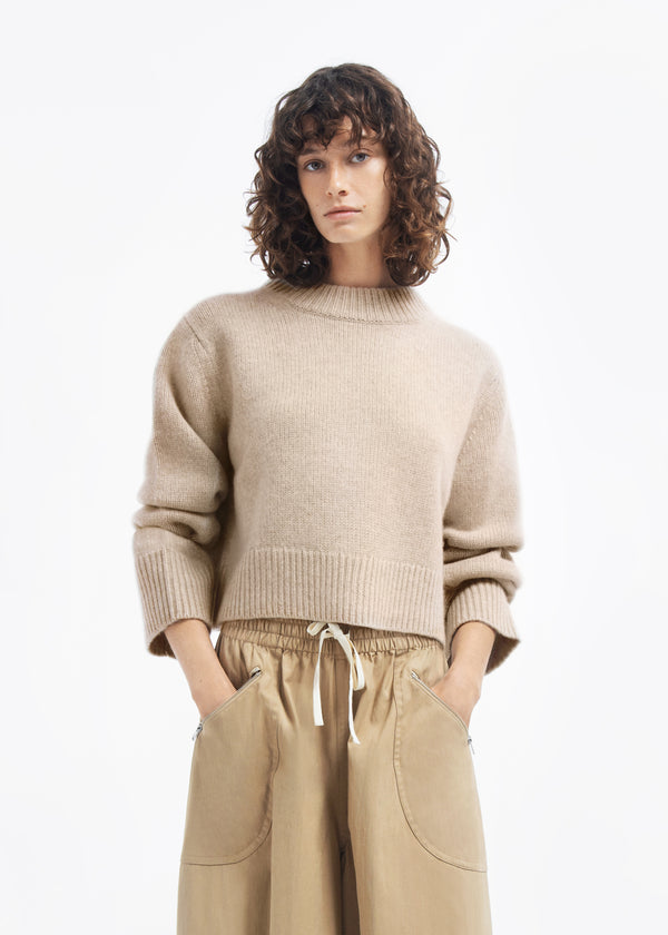 Cropped Oversized Sweater in Cashmere - Beige Melange - CO