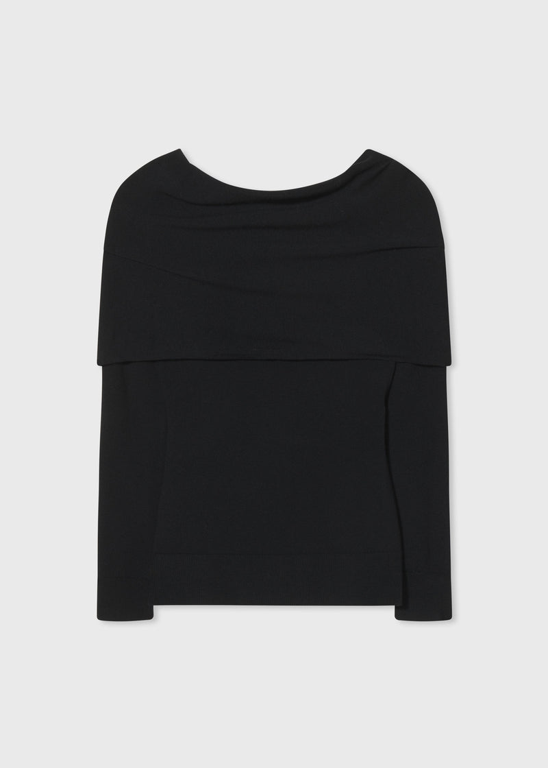 Off Shoulder Sweater in Fine Merino - Black - CO