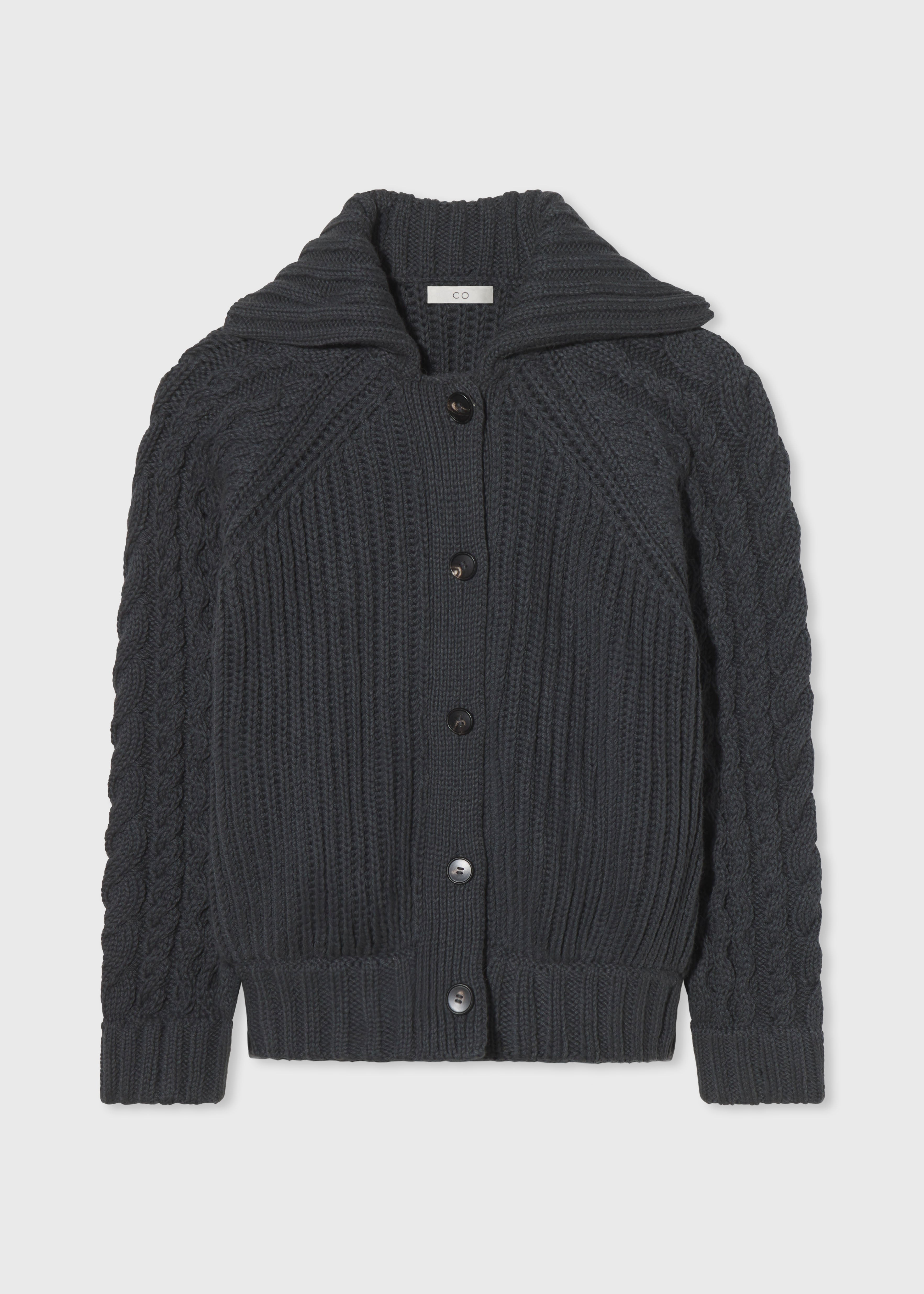 Bomber Cardigan in Cotton  - Charcoal - CO Collections