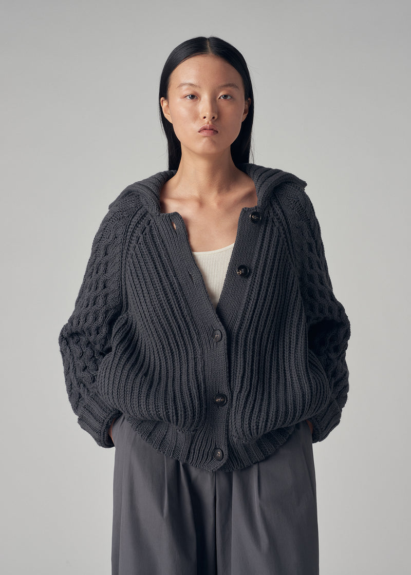 Bomber Cardigan in Cotton  - Charcoal - CO