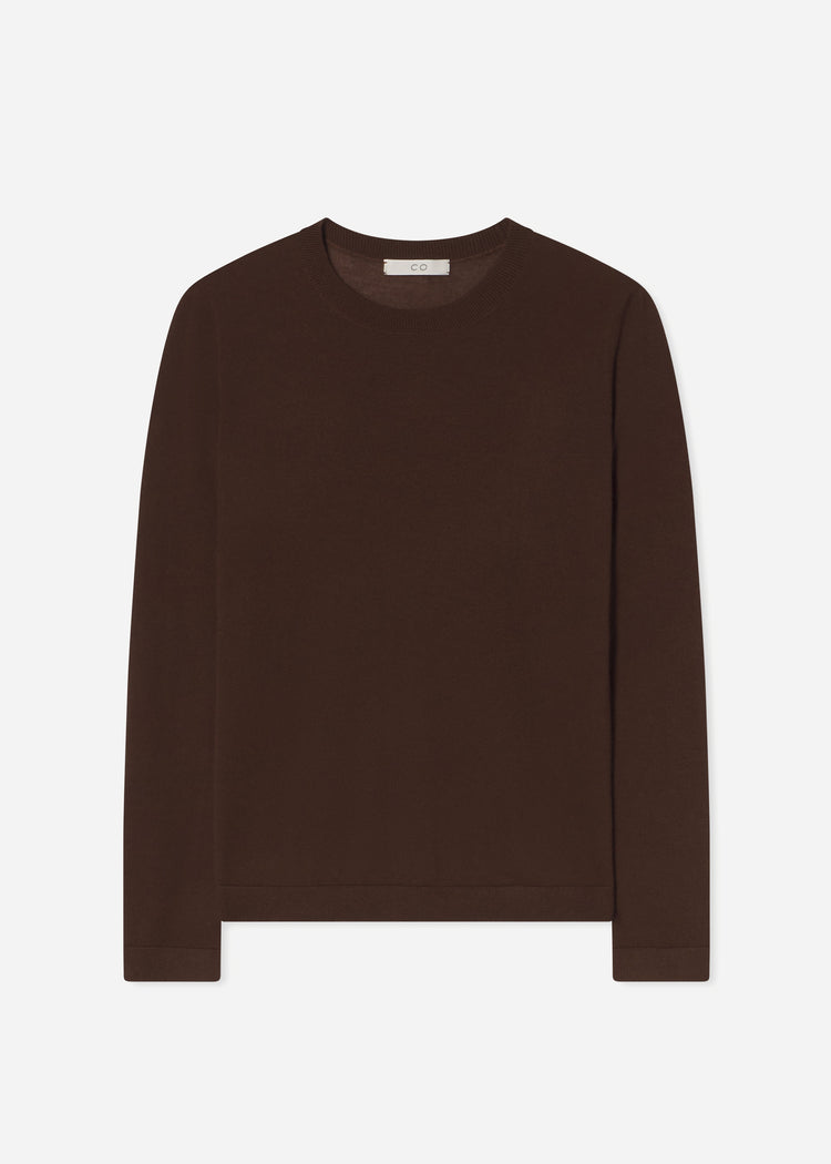 Long Sleeve Crew in Fine Cashmere - Chocolate, image 4 of 4