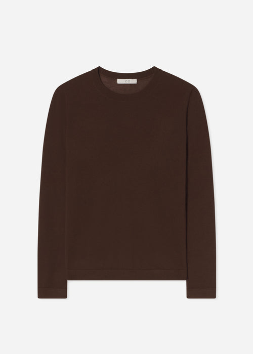 Long Sleeve Crew in Fine Cashmere - Chocolate, image 4 of 4