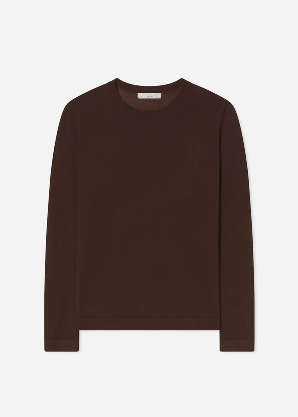 Long Sleeve Crew in Fine Cashmere - Chocolate - CO