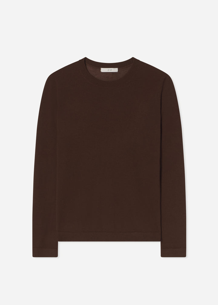 Long Sleeve Crew in Fine Cashmere - Chocolate