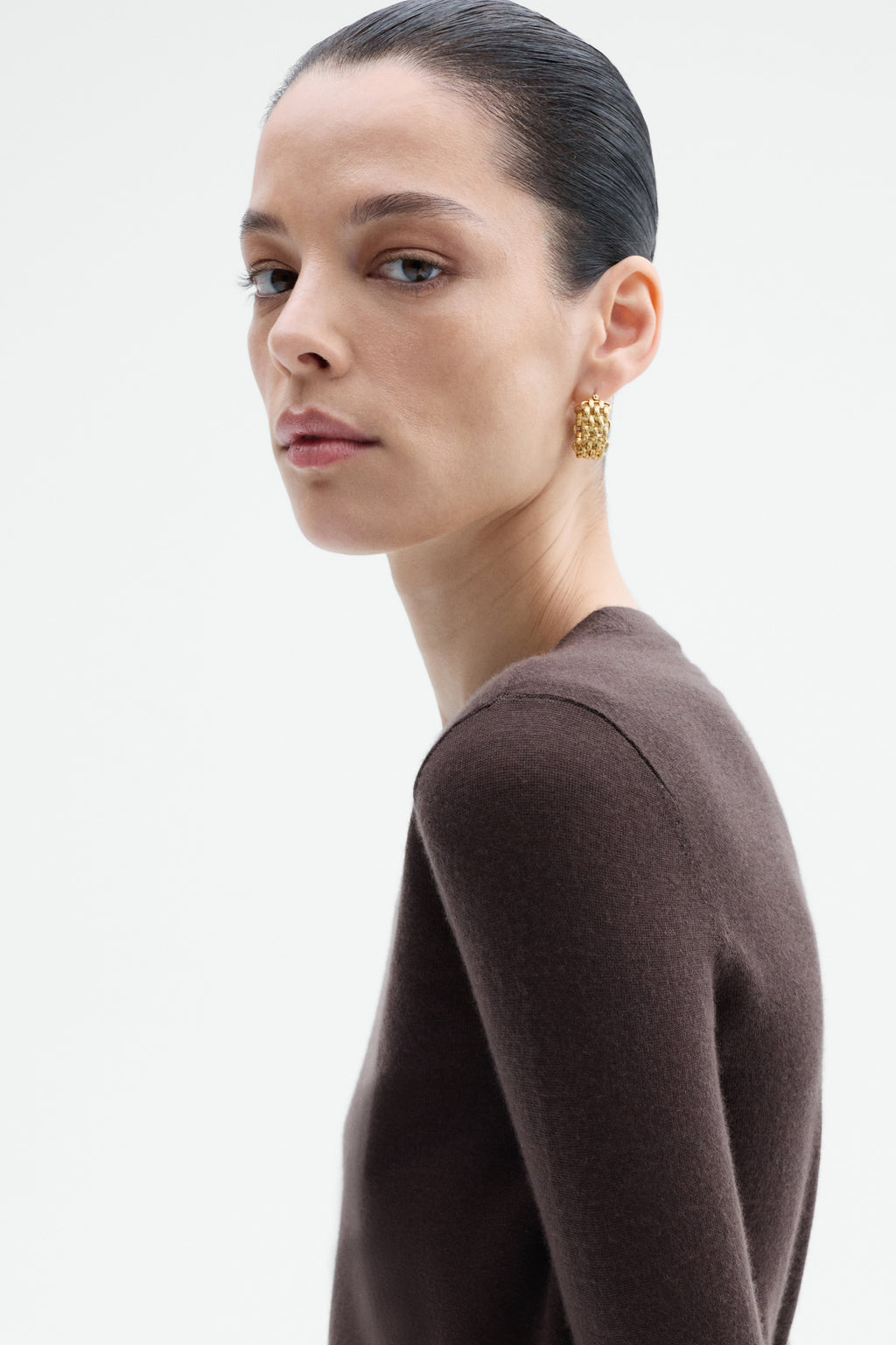 Long Sleeve Crew in Fine Cashmere - Chocolate - CO