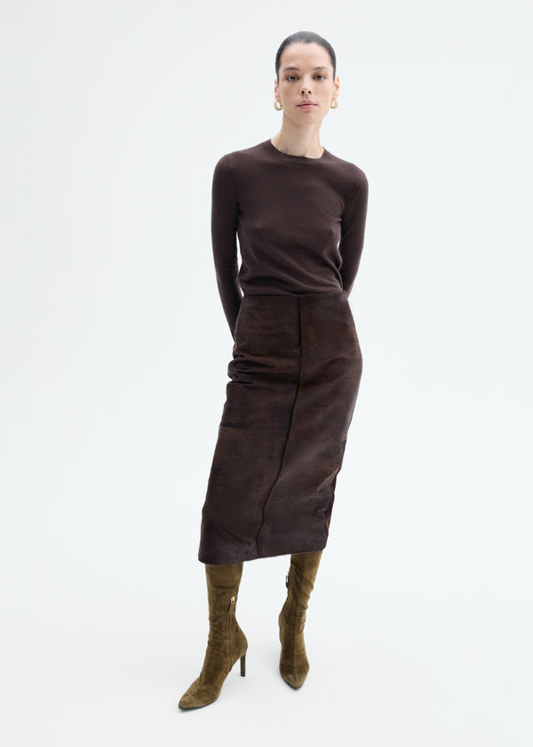 Long Sleeve Crew in Fine Cashmere - Chocolate - CO