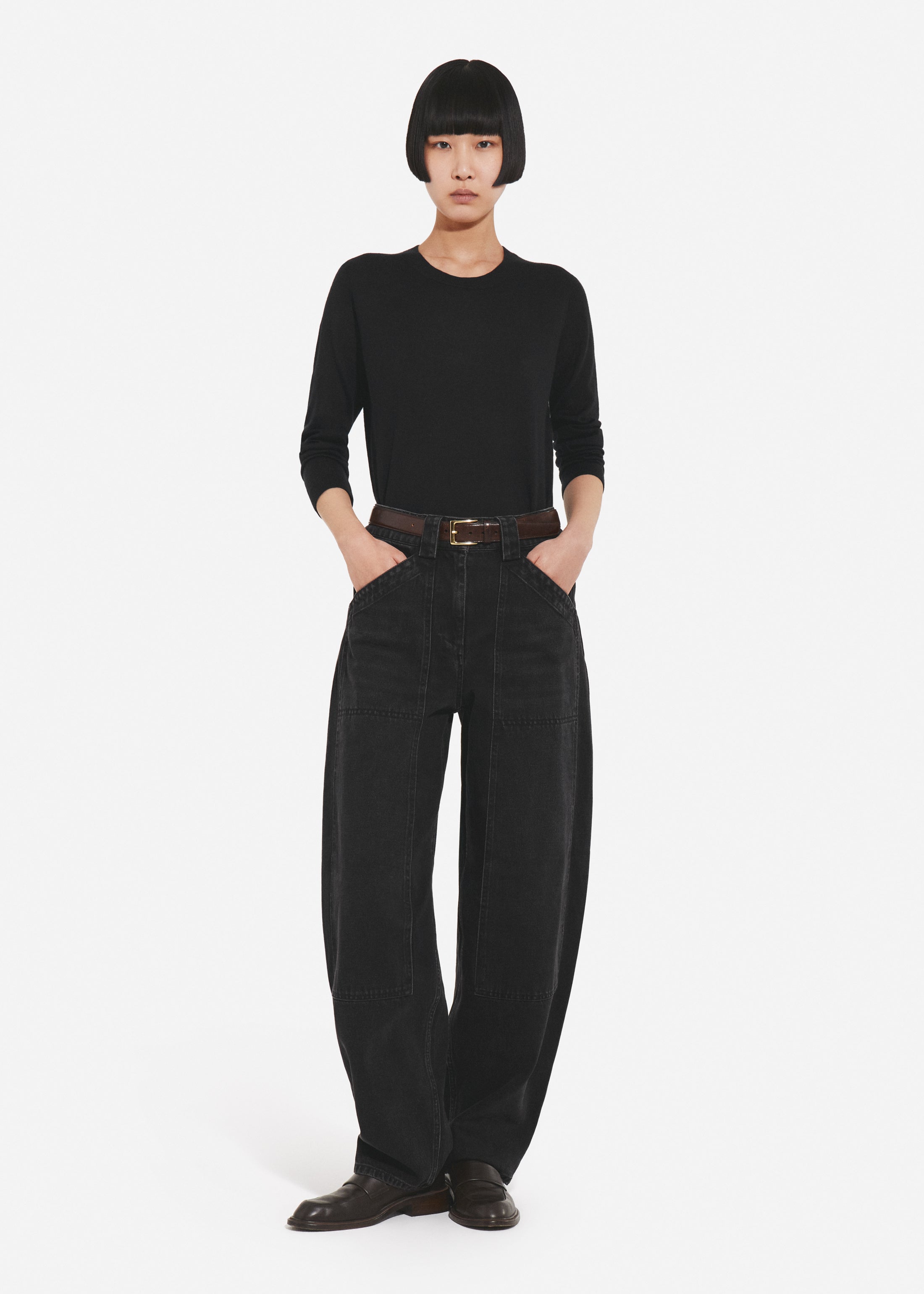 Long Sleeve Crew in Fine Cashmere - Black