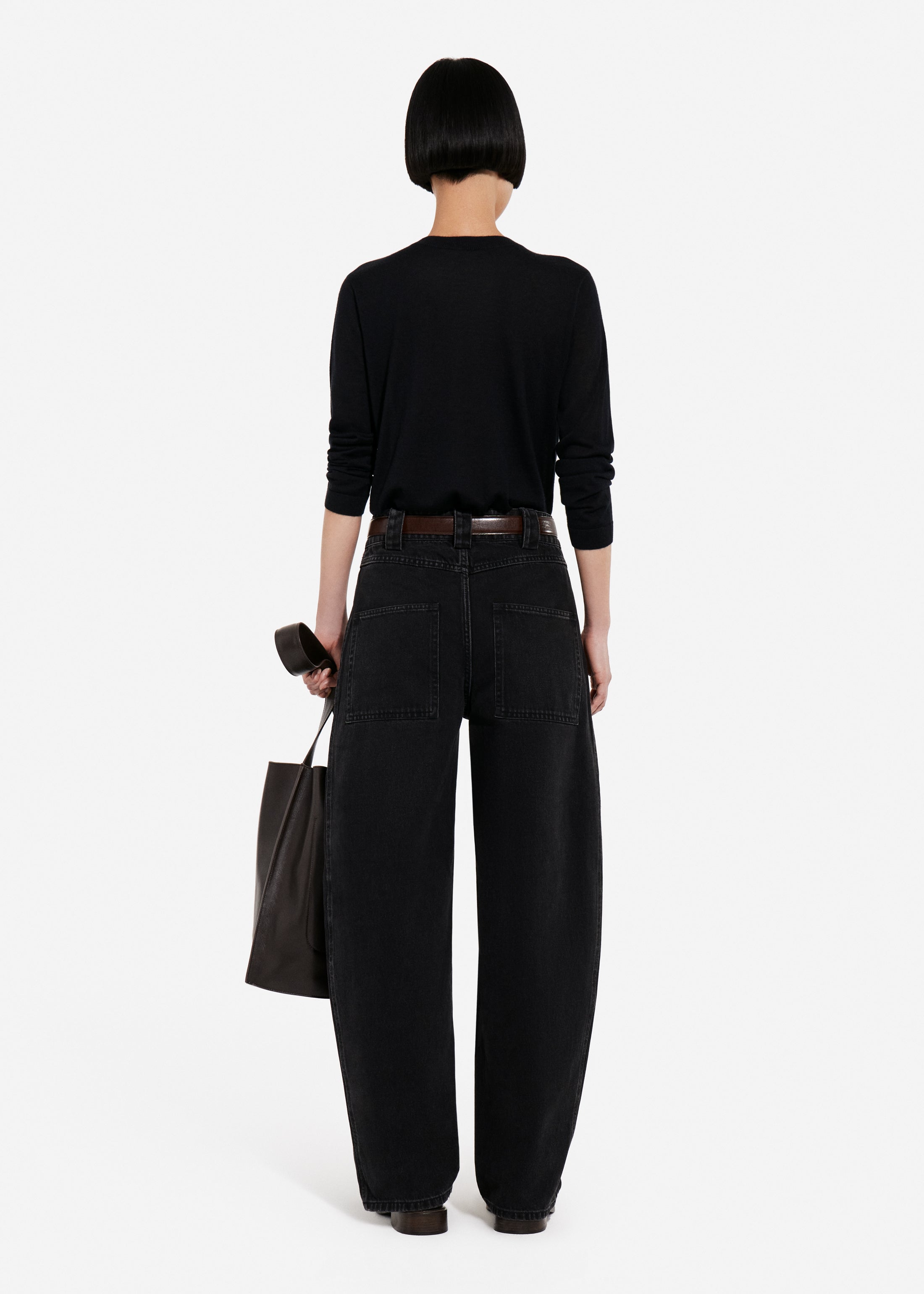 Long Sleeve Crew in Fine Cashmere - Black