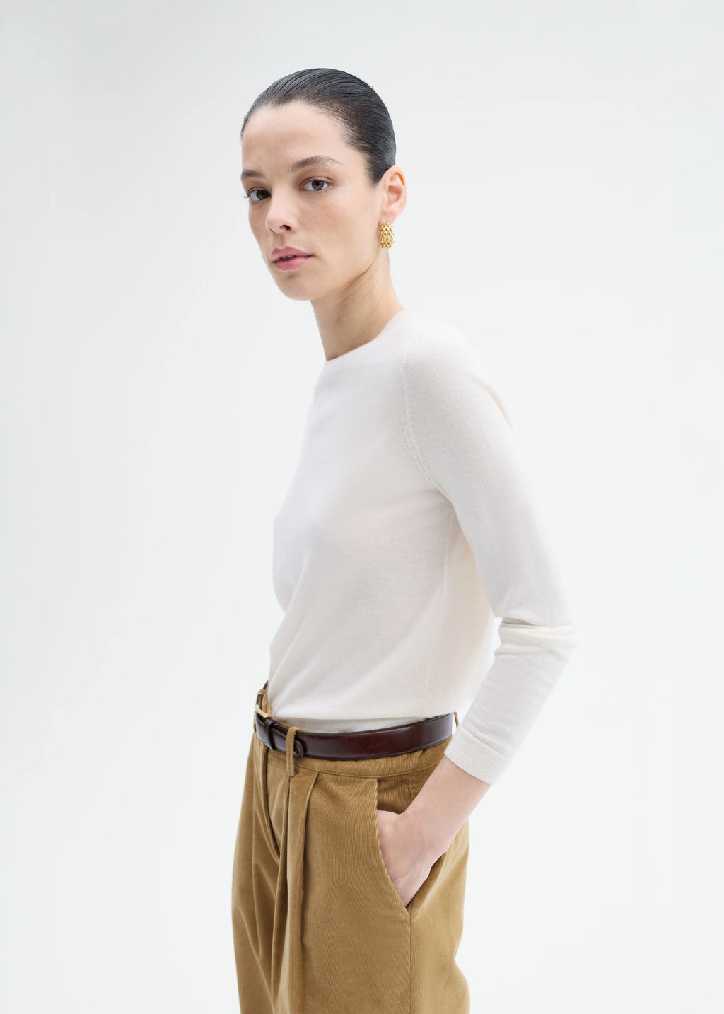 Long Sleeve Crew in Fine Cashmere - Ivory - CO